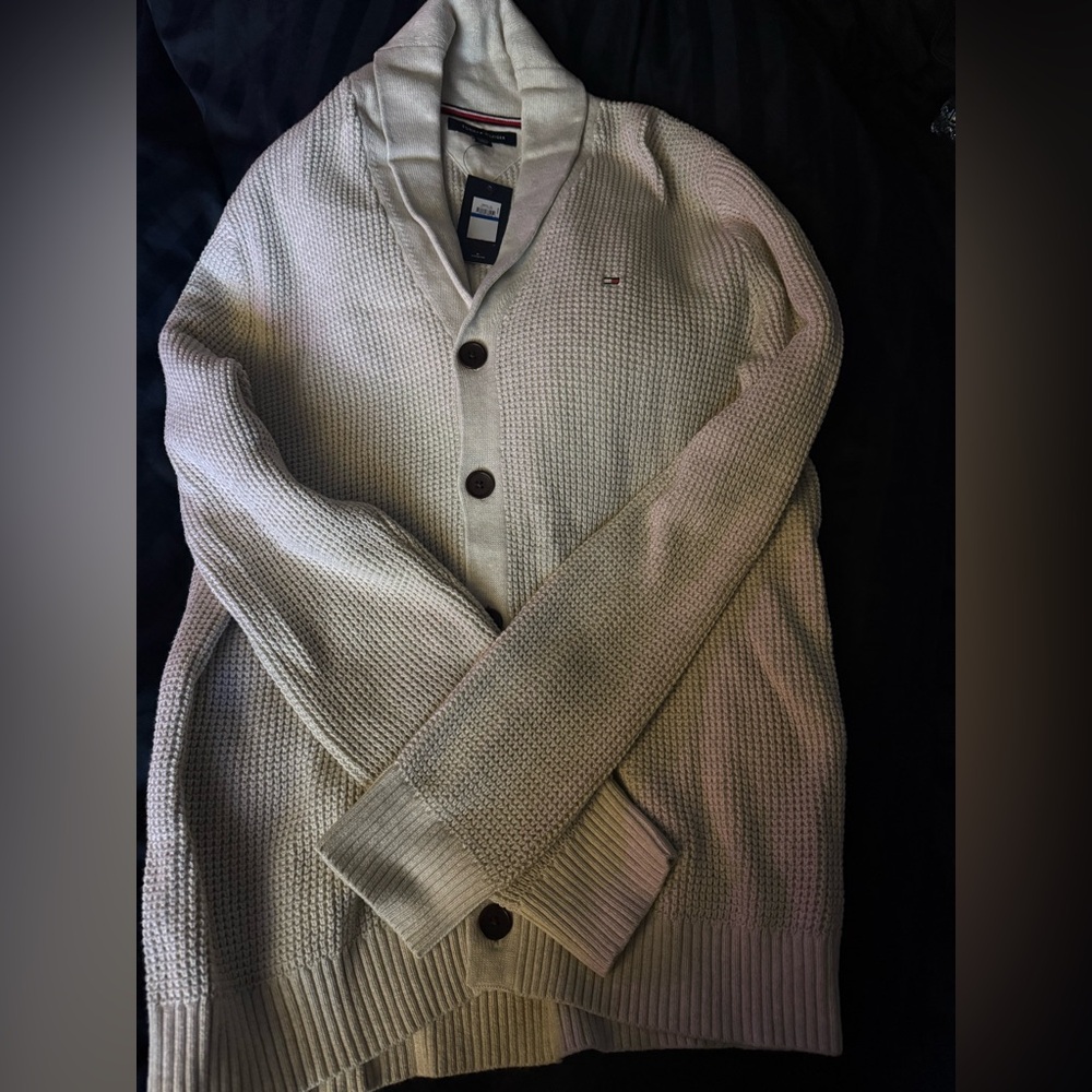 Tommy Hilfiger Men's Cream Cardigan Sweater